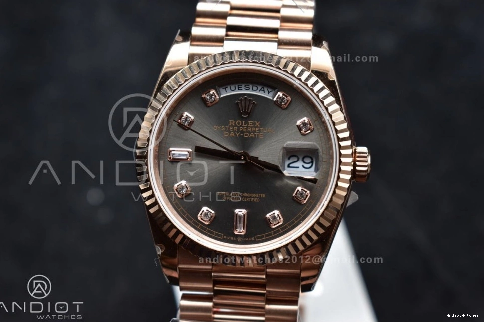 Diamond 671 36 Dial President vr3255 Steel with QF Original Edition V5 Grey Bracelet 904L RG Best Weight) on (Gain Square DayDate 0306